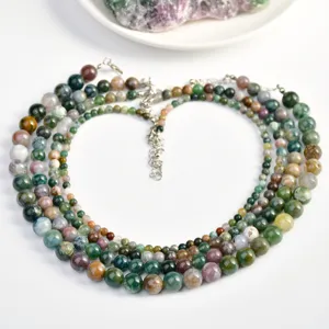 Mehrschichtige natürliche indische Achat Perlen Halskette Vintage Edelstein Schmuck