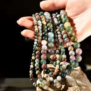 Natürliche indische Achat Perlen Halskette mehrsträngiger Vintage Edelstein Halsschmuck