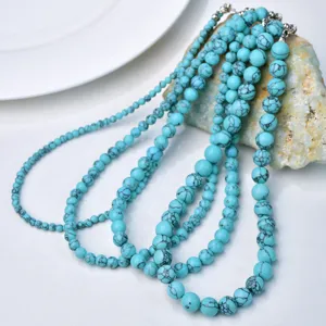 Collana multi-strato di perline turchesi stile bohémien gioielli da donna blu