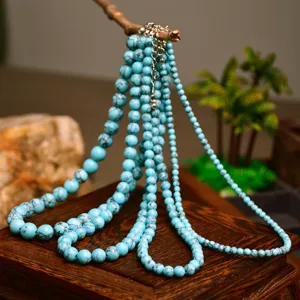 Collana di Perline di Turchese Blu Vintage Fatta a Mano per Uomo Donna Choker di Perle Tonde Etniche Catena Regolabile Gioielli Regalo