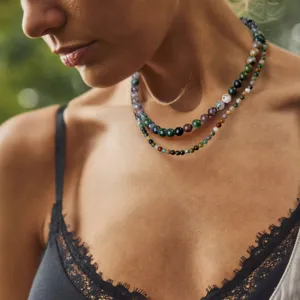 Vintage doppelt geflochtene indische Achat Perlenkette für Damen handgemachter Natursteinschmuck