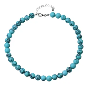 Collana di perle turchesi blu con chiusura argentata e catena di estensione unisex