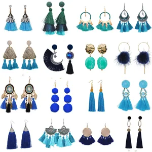Commercio all'ingrosso orecchini nappa blu donna set alla moda gioielli pendenti chic