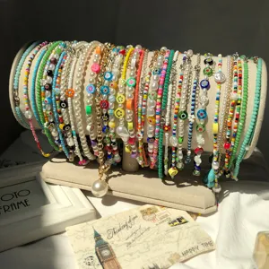 Set collana di perle di cristallo colorato, choker boho, stile gioielli dopamina per donna.