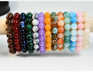 Braccialetto con perline di giada imitazione 12mm colorato per donne, corda elastica gioiello.
