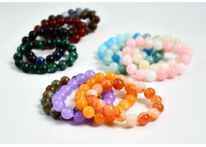 Set di bracciali con perline in finta giada colorata, gioielli elastici da 12mm per donna.