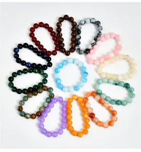Bracciali con perline in finta giada colorati, cordino elastico gioielli donna 12mm.
