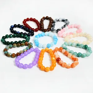 Braccialetti di perle di giada finta colorati corda elastica gioielli donna vista principale