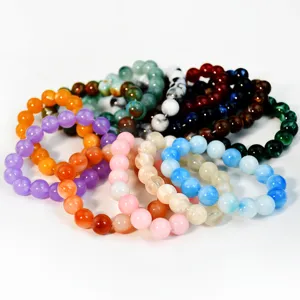 Bracciali elastici colorati con perle di imitazione giada 12mm per gioielli moda donna