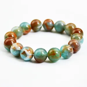 Bracciale con perle in finta giada da 12mm classico, design marmorizzato elegante.