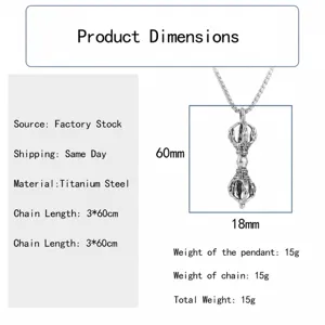 Stainless steel vajra pillar pendant titanium steel necklace 60x18mm punk style jewelry