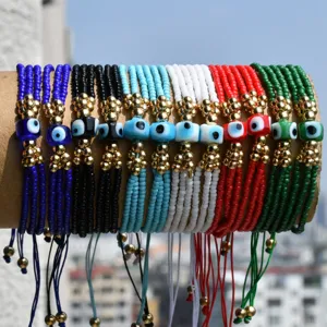 Pulsera de cuentas de mal de ojo hecha a mano colorida trenzada joyería estilo bohemio