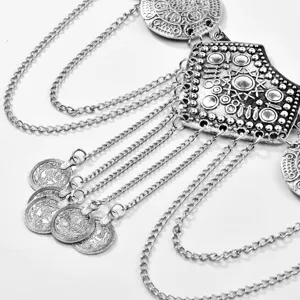 Exotische retro zilveren munten multi-laagse metalen taille ketting voor buikdans.