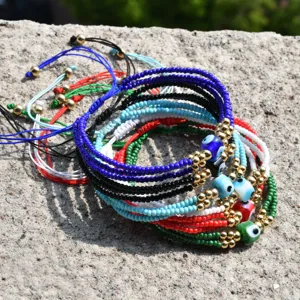 Conjunto de pulseras de cuentas Miyuki hechas a mano mal de ojo ajustable tejido étnico amistad