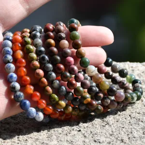 Naturstein Perlen Armband Vintage bunte Edelstein rund Perle Schmuck fuer Damen neu
