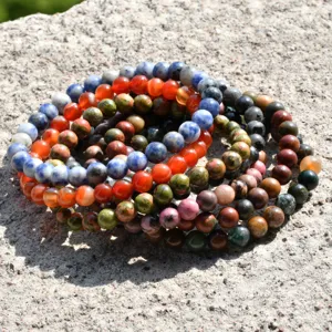 Vintage Naturstein Perlen Armband 6mm mehrfarbige Edelstein Stapel Schmuck für Damen.