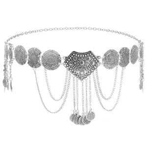 Vintage zilveren metalen taille ketting buikdans munt riem boho lichaam sieraden