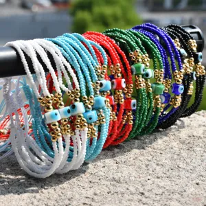 Conjunto de pulseras multicapa de cuentas Miyuki con abalorios de mal de ojo para damas.