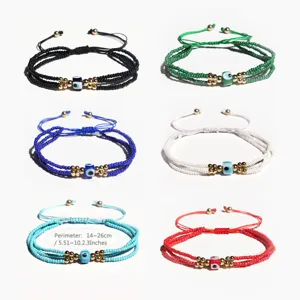 Pulseras de cuentas Miyuki multicapa hechas a mano con mal de ojo y cuerda ajustable.