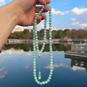 Collana Lunga con 99 Grani in Giada Giadeite Vintage per Uomo Donna Mala Etnica con Nappina Gioielli Religiosi da Preghiera