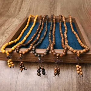 Wooden 108 prayer beads bracelet antique style sandalwood meditation set for men and women