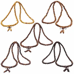 Natural wooden Buddhist prayer beads bracelet 108 mala beads sandalwood meditation jewelry