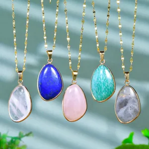 Europese Mode Natuursteen Hanger Halsketting Voor Dames Roestvrijstalen Ketting Amazoniet Rozenkwarts Lapislazuli Edelsteen Sieraden
