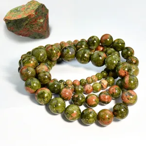 Retro Natürliche Unakit Perlen Armband Für Damen Herren Handgemachte Runde Edelstein Elastische Seil Strand Armband Lässige Schmuck
