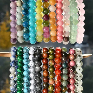 Natural Stone Round Bead Stretch Bracelet For Women Men Multicolor Crystal Tourmaline Quartz Geometric Handmade Healing Jewelry