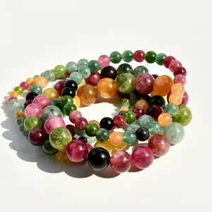 Colorful tourmaline gemstone beaded bracelet multi-layer elastic crystal hand jewelry