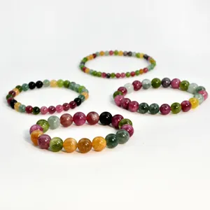 Multi-color tourmaline beaded bracelet detail view showing vibrant gemstone bead colors.