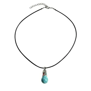 Vintage ethnic style turquoise pendant necklace with black cord for daily wear fashion