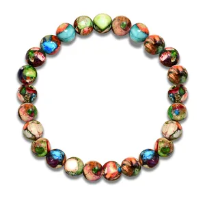 Braccialetto con perle di pietra naturale colorata da donna, gioiello elastico rotondo 8mm.