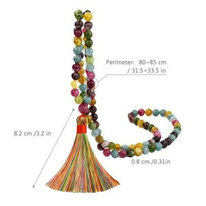 Collana lunga da maglione vintage bohémien con elegante nappina e perle di pietra.