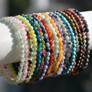 Natural stone beaded bracelets stackable 4mm gemstone stretch bracelet jewelry for women