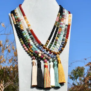 Collana Lunga per Maglione in Stile Bohémien Vintage con Nappina in Pietra Naturale Fatta a Mano Etnica Gioielli Regalo