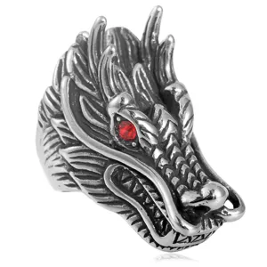 Retro punk roestvrijstalen drakenkop ring voor heren, cool dier ring statement sieraden accessoire.