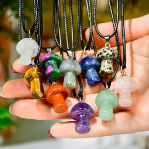 Collana con ciondolo a fungo in pietra di cristallo naturale gioielli gemma multicolore