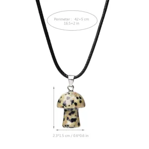 Collana con ciondolo a fungo in pietra naturale e cordino nero, gioiello carino per donne.