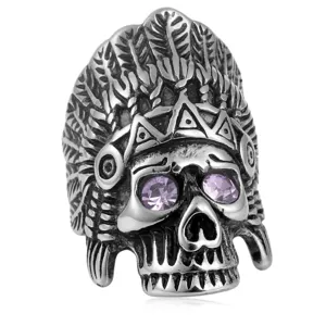 Edelstahl Indianer Häuptling Totenkopf Ring Vintage Punk Biker Schmuck Detailansicht