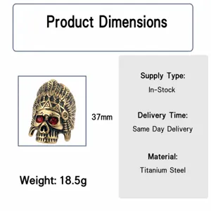 Retro Edelstahl Indianer Häuptling Totenkopf Ring für Herren, Biker Schmuck Ring Vintage.