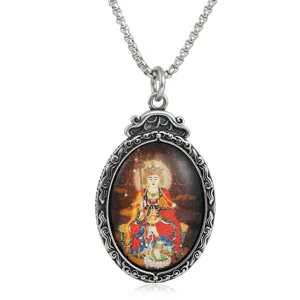 Collar Colgante Thangka Tara Verde De Acero Inoxidable Joyería Religiosa Retro