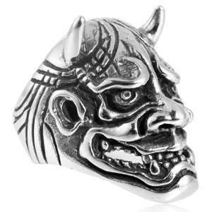 Vintage titanium steel devil mask ring for men, gothic punk biker silver ring jewelry.