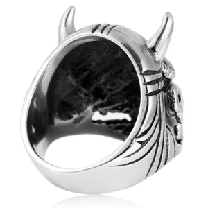 Men retro stainless steel devil horn ring gothic punk biker silver ring for men new style