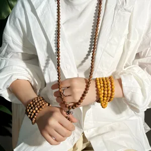 Vintage sandalwood 108 buddha beads necklace and multi-wrap bracelet set for men and women.