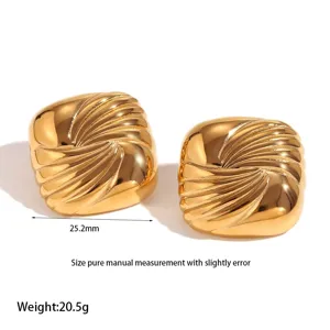 Pendientes cuadrados de acero inoxidable chapado en oro de 18K estilo vintage retro chic