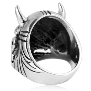 Mens Vintage Titanium Steel Gothic Devil Horn Ring Biker Rock Statement Jewelry Silver