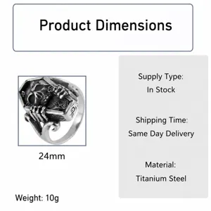 Vintage gothic skull coffin titanium steel ring for men, cool punk biker jewelry piece.