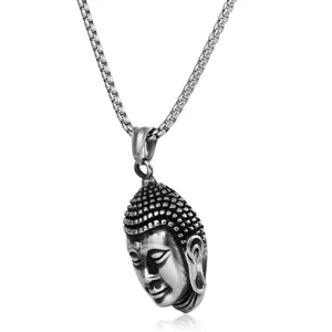 Collar con Colgante de Cabeza de Buda de Acero Inoxidable Estilo Punk Retro Hombre