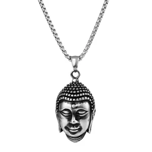Collar con colgante de cabeza de Buda de acero inoxidable vintage hombre punk retro